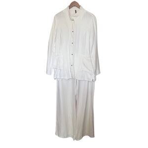 Babette Ivory White Linen Set Jacket & Wide Leg Pants Women’s Sz Large
